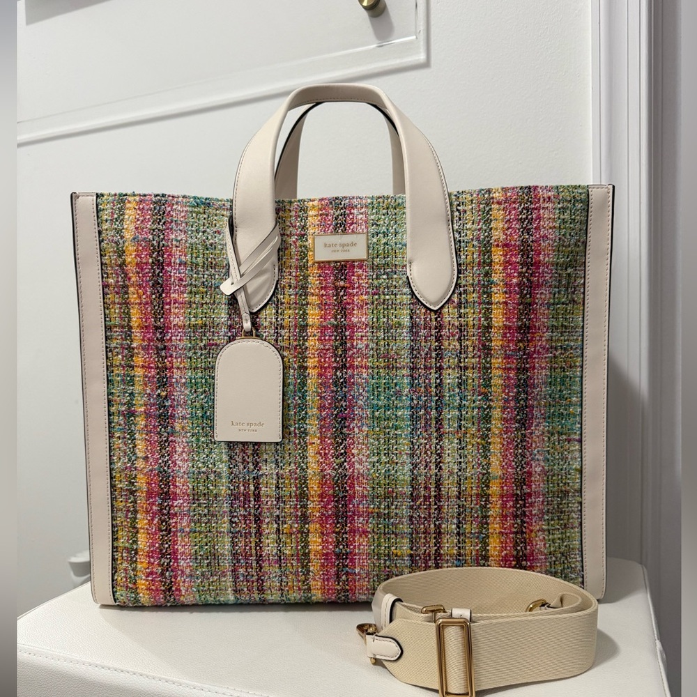 NWT Kate Spade New York Parchment Tweed Large Manhattan tote bag $498